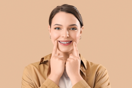 Young woman wearing braces